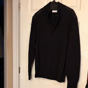Calvin Klein Men's Zipper V-Neck Black Sweater NWOT